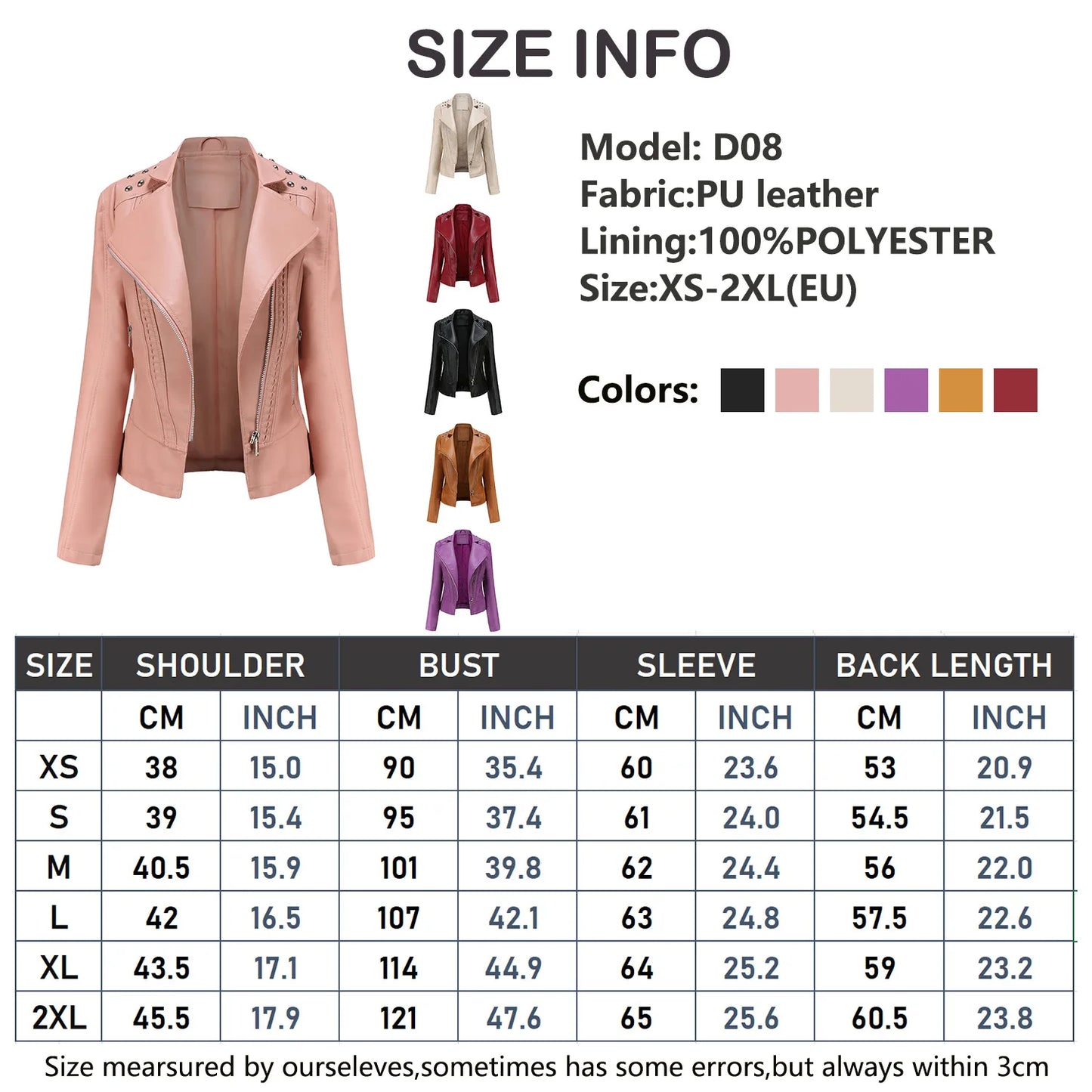 Women's Punk Rivet Leather Jacket Spring Autumn Retro Turndown Collar Slim Casual Ladies Faux Soft Leather Moto Biker Outerwear