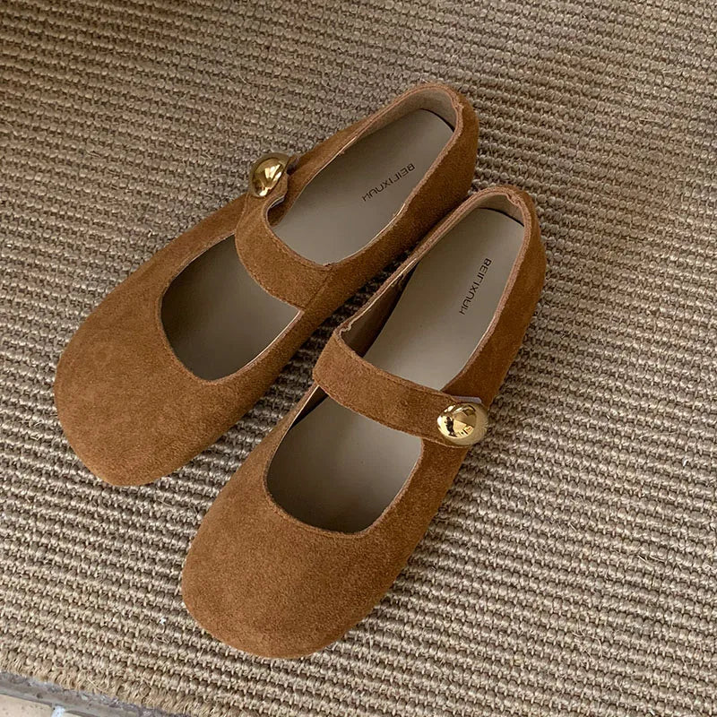 2025 New Fashion Metal Ladies Mary Janes Flats Shoes Casual Female Soft Footwear Shallow Women Flats Lolita Shoes