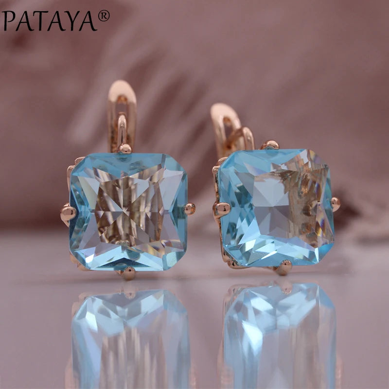 Rose Gold Square Zircon Drop Earrings