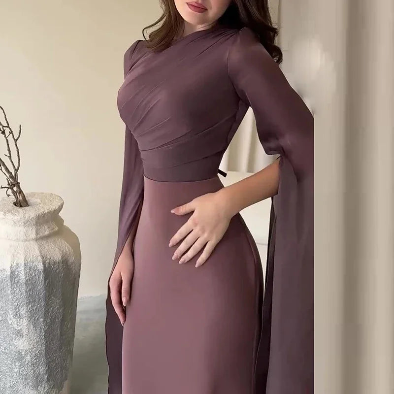 Women's Spring Solid Spliced Satin Maxi Dress Sexy O Neck Slim Bodycon Hip Long Dress Summer Batwing Sleeve Hollow Evening Dress