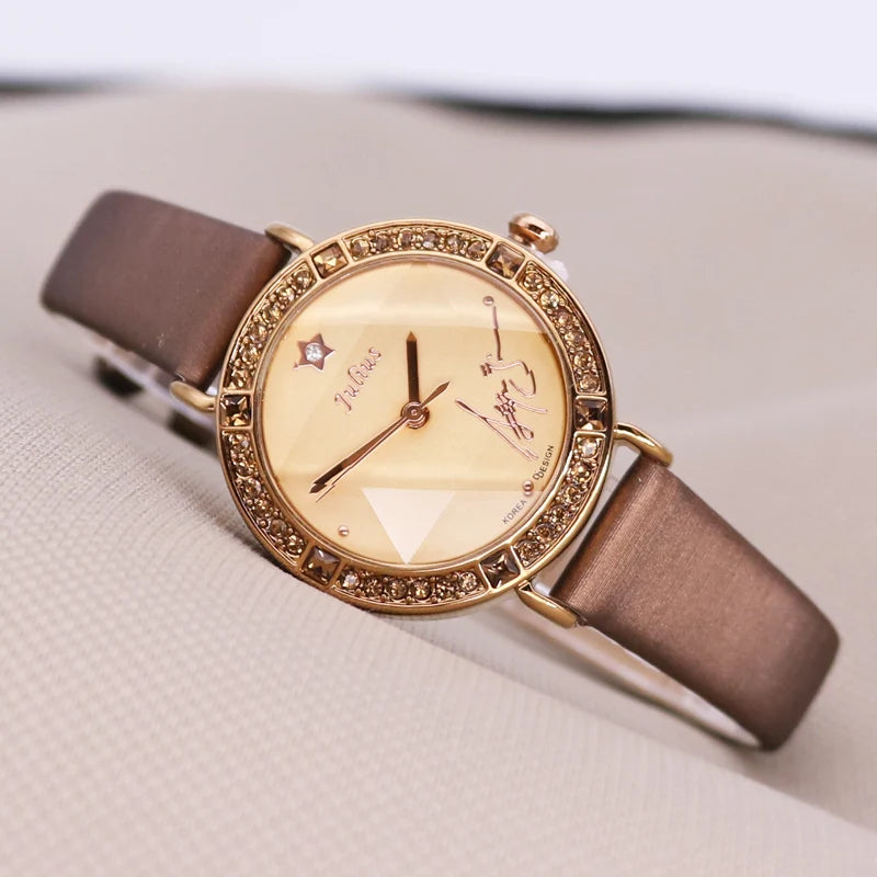 Rhinestones Julius Lady Women's Watch Fashion Hours Bracelet Real Leather Girl's Birthday Gift No Box