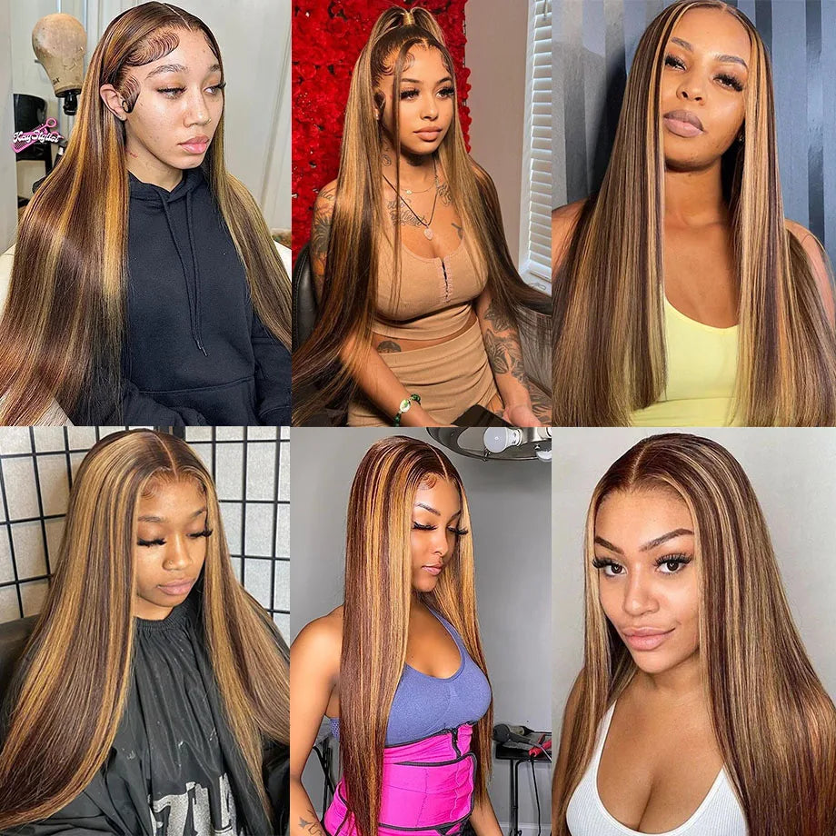 Highlight Wig Human Hair 13x4 13x6 Straight HD Lace Frontal Wig Blonde Ombre Hd Lace Front Human Hair Wgs For Women Colored Hair