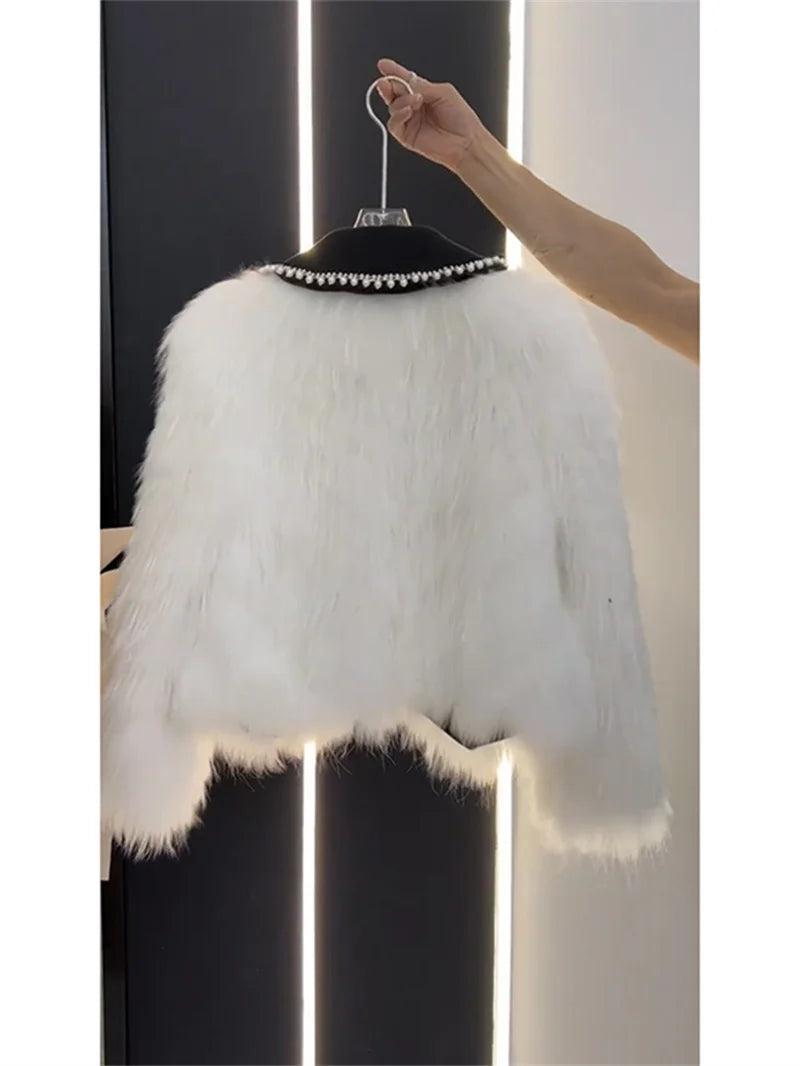 High end Heavy Industry Nail Bead Imitation Fox Fur Grass Coat for Women's Autumn and Winter 2024 New Unique Warm Top Jackets
