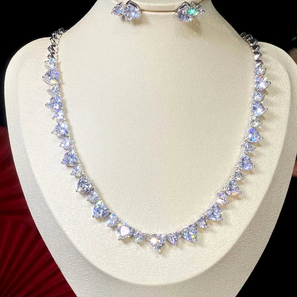 Elegant Blue Crystal Heart Bridal Jewelry Set For Women