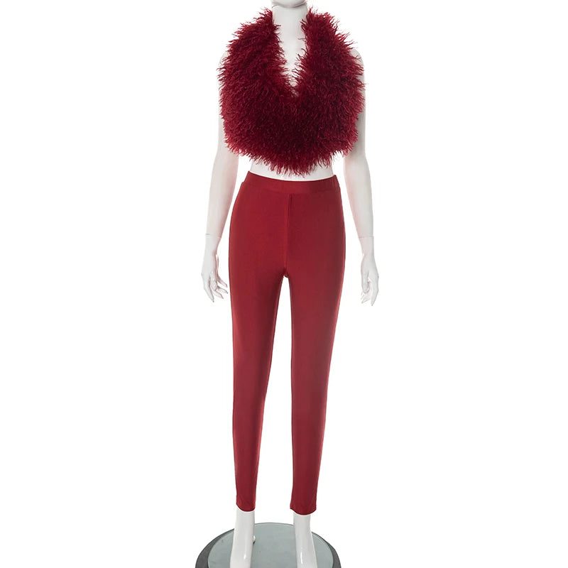 Weird Puss sexy 2 Piece Set Women Tracksuit hipster Halter Backless furry Tank Tops+leggings matching Sexy Streetwear Outfits