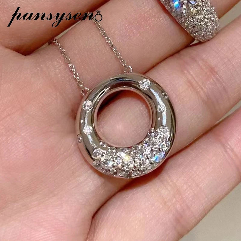 PANSYSEN 925 Sterling Silver Sparkling Pink Sapphire High Carbon Diamond Pendant Necklace 18K Gold Plated Wedding Party Jewelry