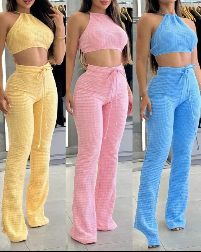 Women's Two-piece Knitted Sexy Suspender High Waisted Fashionable Casual Pants Set for Summer 2025