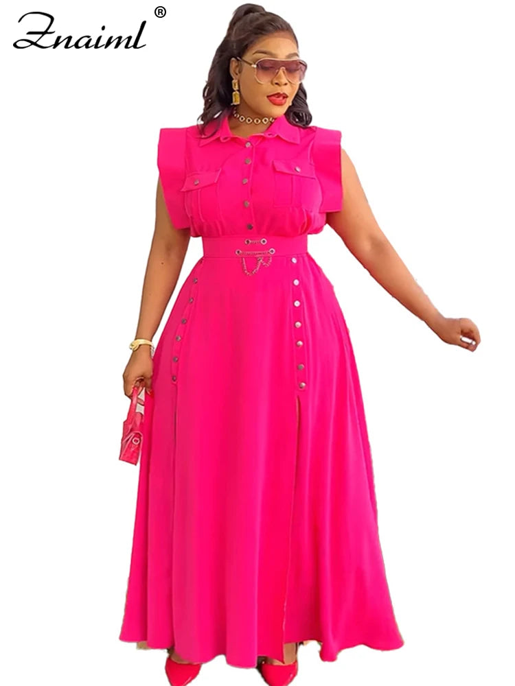 Znaiml Summer Birthday Party Evening 2 Piece Dress Set Women Sleeveless Shirt and Cargo Split Long Skirts Suit Vacation Outfits