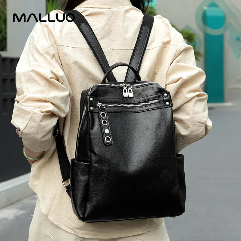 Women's Natural Cow Leather Backpacks Lady Cowhide Design Large Capacity Bags Female Retro Fashion Versatile Backpacks Ladies