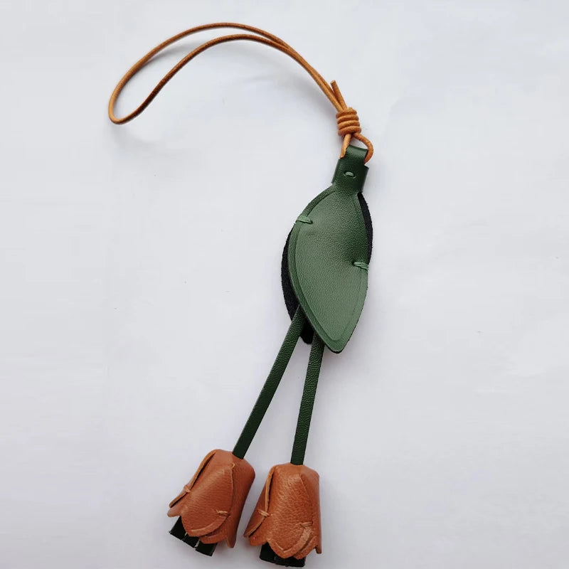 New Tulip Bag Pendant Fashion Creative Design High Quality Leather Keychain Simulation Flower Simple Versatile Pendant Decorate