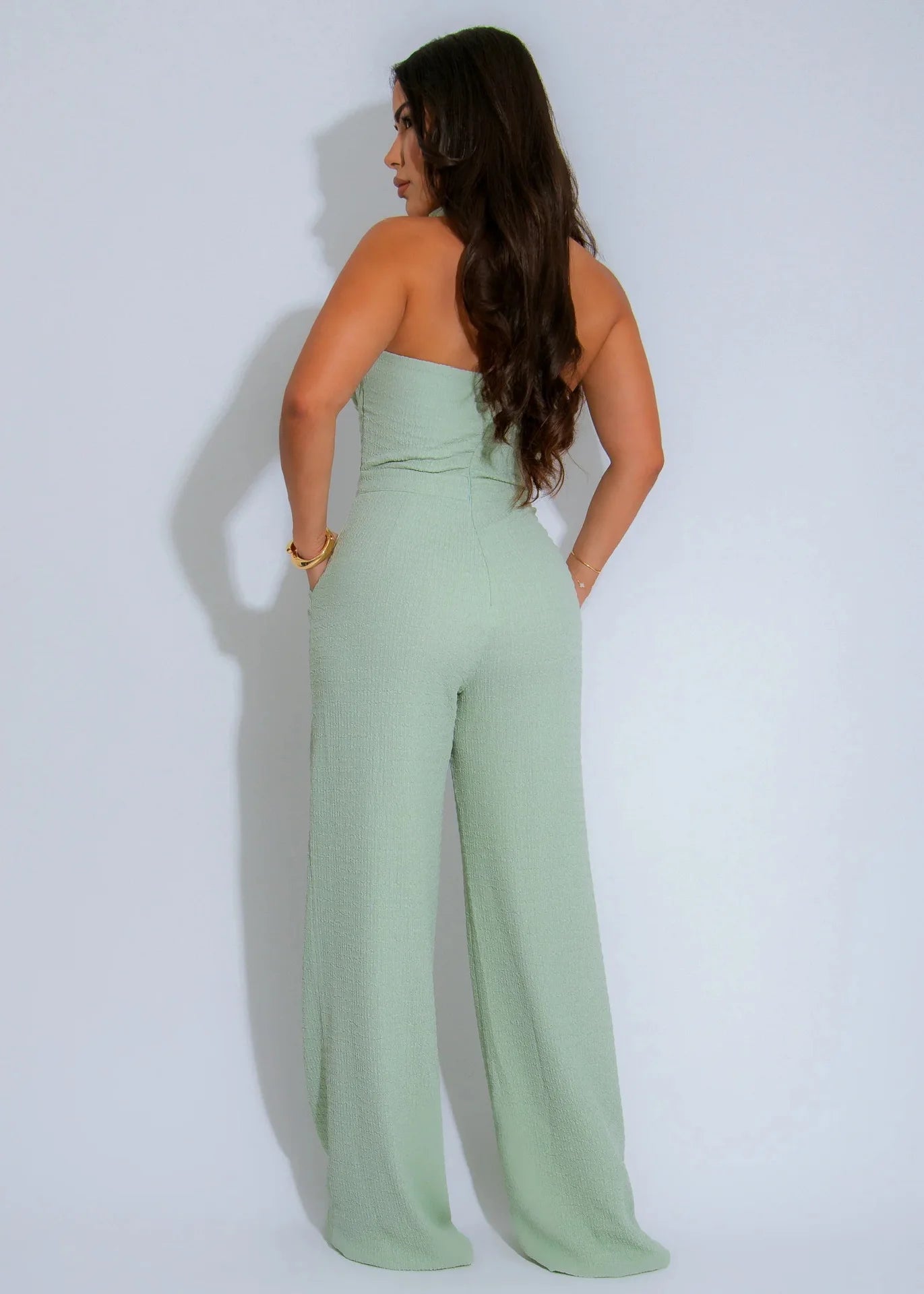 CM.YAYA Women Weave Halter Neck Backless Wide Leg Jumpsuit 2025 Chic Summer Sexy Party Club Night One Piece Suit Playsuit Romper