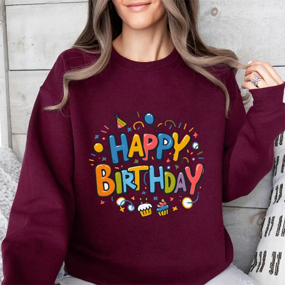 Birthday Graphic Casual Sweatshirt Trendy Multi-Colored Cotton Soft Top New Fashion Crew Neck Pullover Long Sleeve Loose Sweater