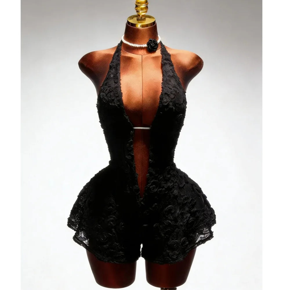 Floral Patchwork Backless Halter Bodysuit for Women