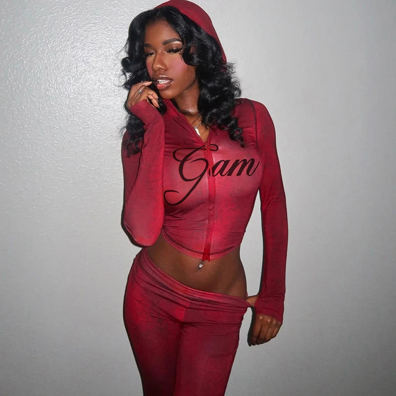 Snake Print Zip Jacket and Pants Two Piece Set for Women