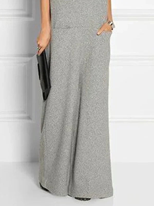 UOOZEE Women's Solid Color High Neck Pockets Elegant Maxi Dresses 2025 New Summer Short Sleeves Loose Urban Casual Long Dress