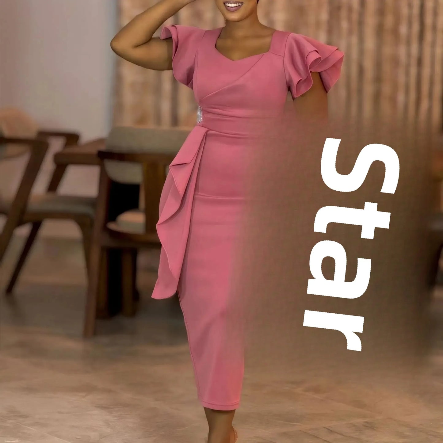 Elegant Pure Color African Style Wrap Dress D3310 New Fashionable Transoceanic Dress with Lace Trim Elegant African Dress