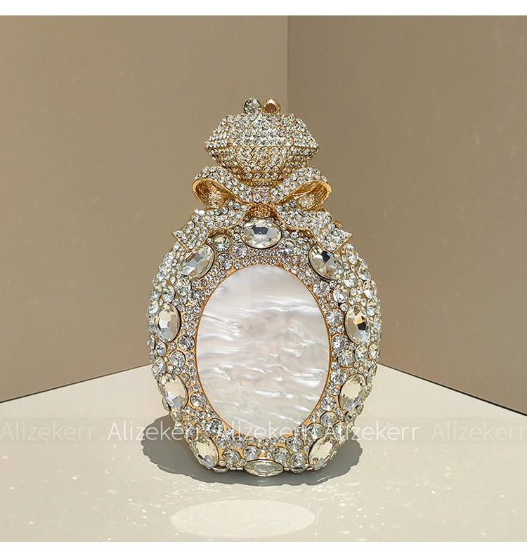 Alizekerr Perfume Bottle Crystal Evening Bags Women Gorgeous Boutique Bow Diamond Metal Clutch Purses And Handbags Wedding Party