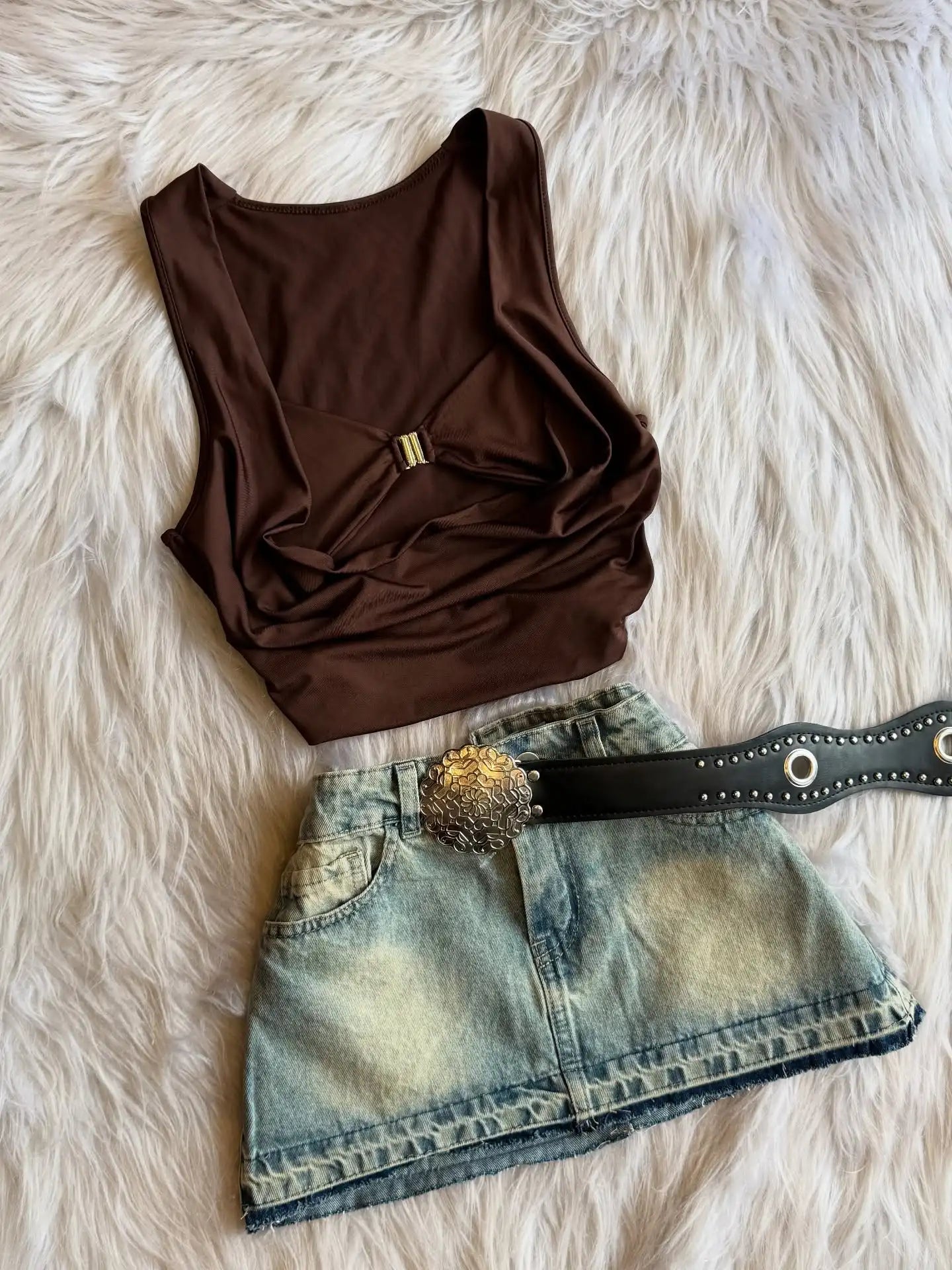 Sexy Gothic Womens Sling and Mini Skirt 2 Piece Set Y2k Retro Wash Denim Short Skirts A-line Skirt Women Off Shoulder Vest Suit