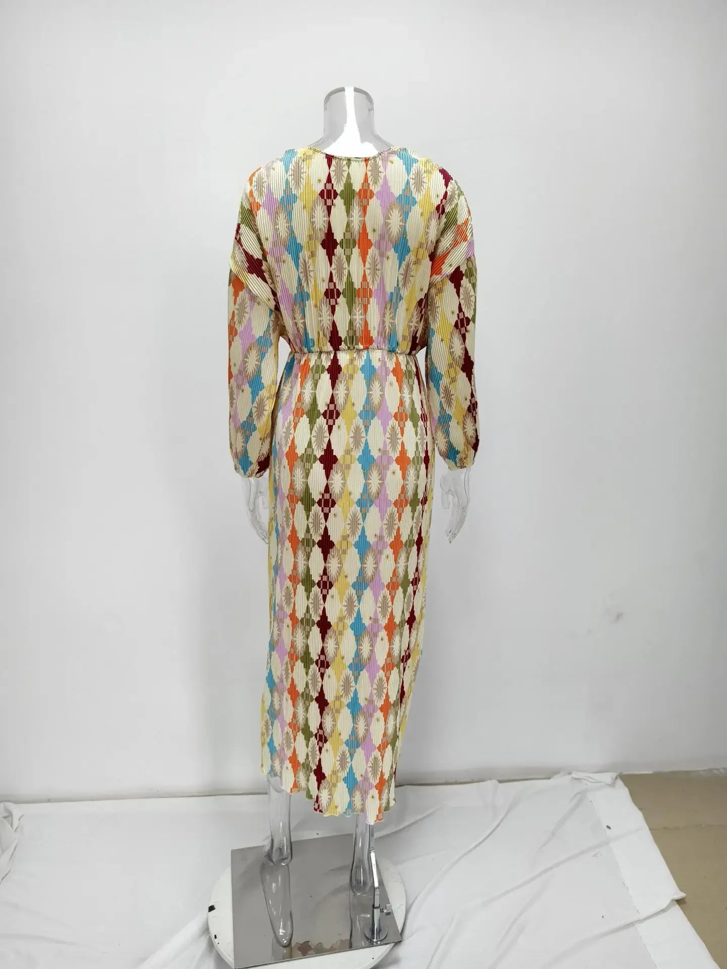 Elegant Printed Long Dress Women's Sleeveless V-neck Lantern Sleeve Midi Dress Cross-Border Fashion Casual Elegant Style
