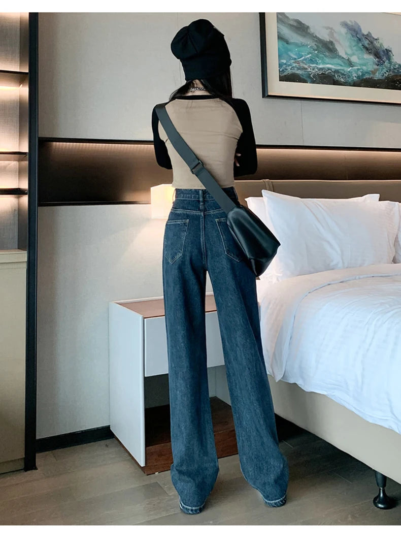 High Waist Casual Wide Leg Straight Jeans for Women