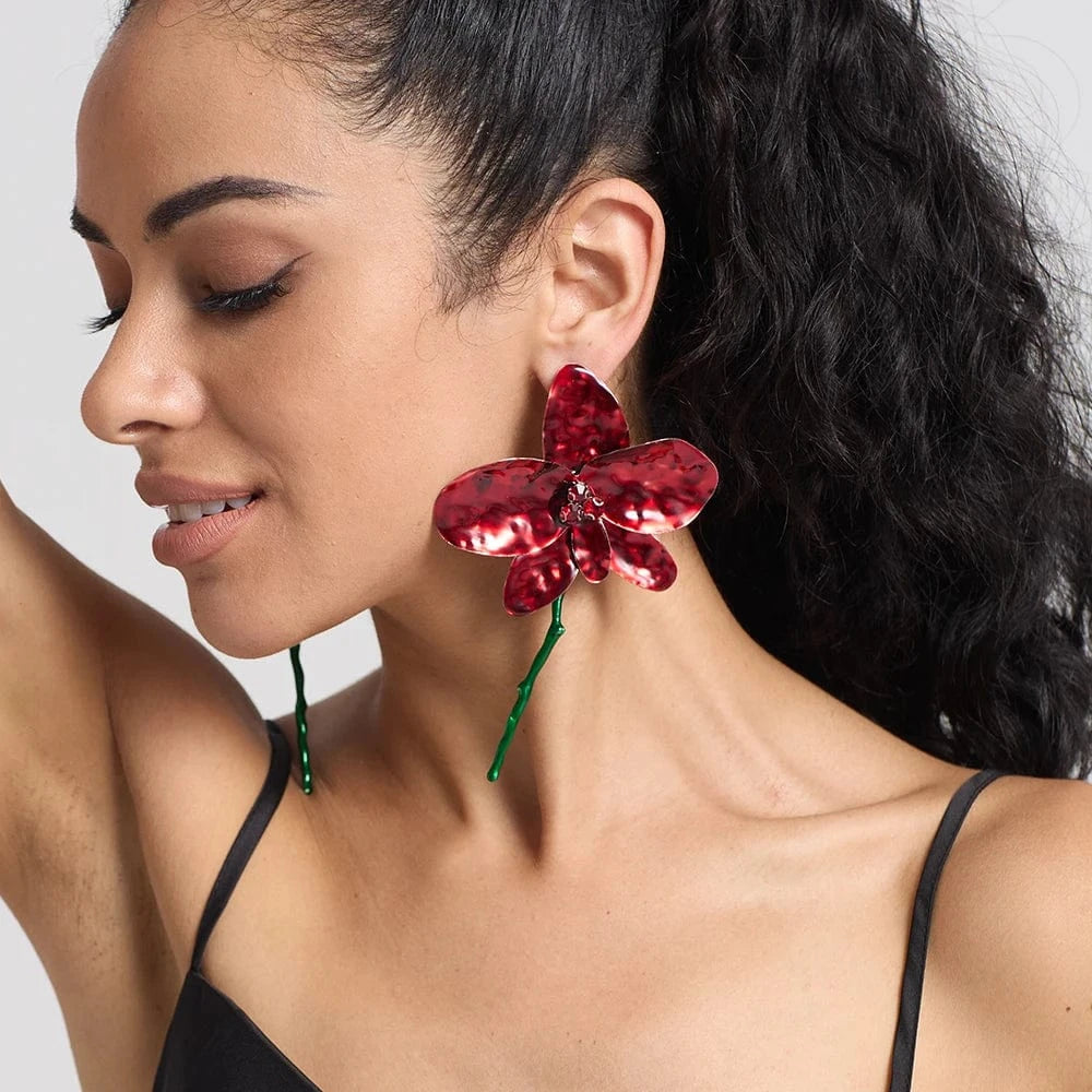 New Arrival Exaggerated Large Red Flower Drop Earrings High-Quality Trendy Long Earrings For Women Statement Jewelry Accessories