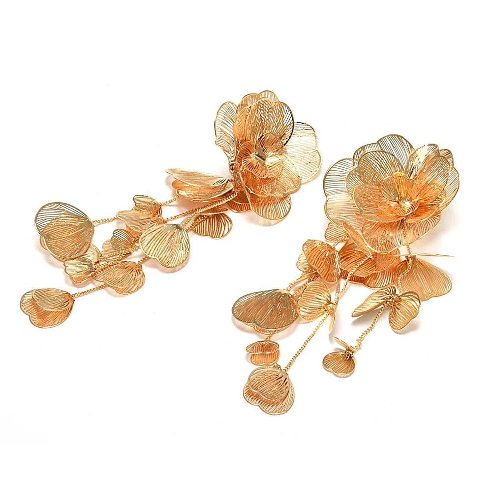Elegant Flower Earrings Metal Hollow Petal Piercing Earrings Wholesale Popular Women's Accessories Trendy Drop Earrings Jewelry