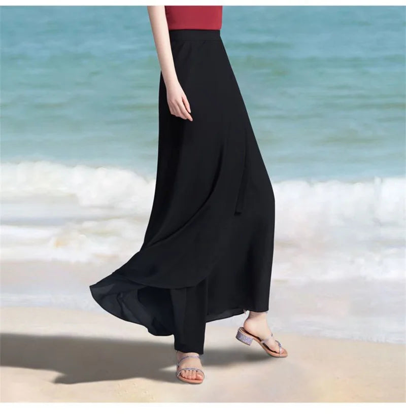 Lace-Up Summer Skirt Holiday style Chiffon Halfskin Skirt Women's 2023 Summer New Thin Dropping Long Wrapped Hip Skirt Khaki Bla