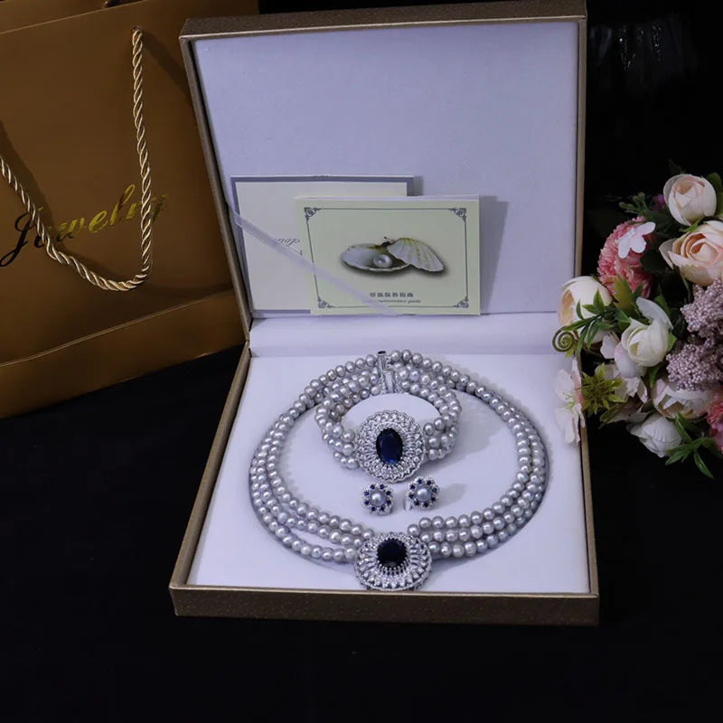 Elegant Freshwater Pearl Necklace Earrings Set for Women