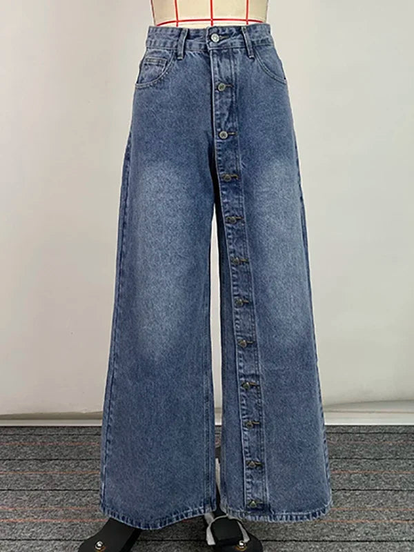 Krisstarsgirls 2025 New Women‘s Baggy Jeans Pants Spring Summer Buttoned Pockets High Waisted Boyfriends Jean Trousers for Woman