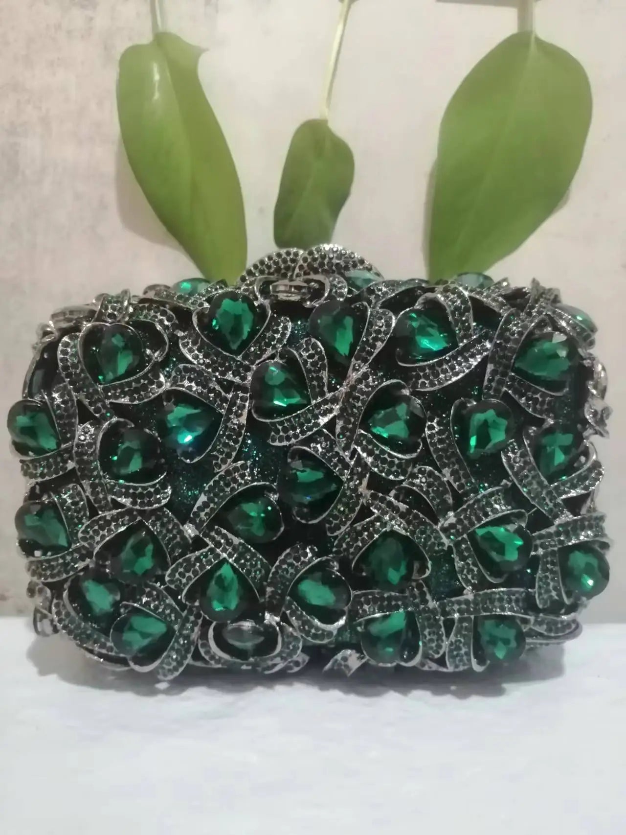 Women Gold/Silver/Green Big Stones Clutch Purse Lady Evening Bags Wedding Party Rhinestone Handbags Ladies Gala Clutches Bags