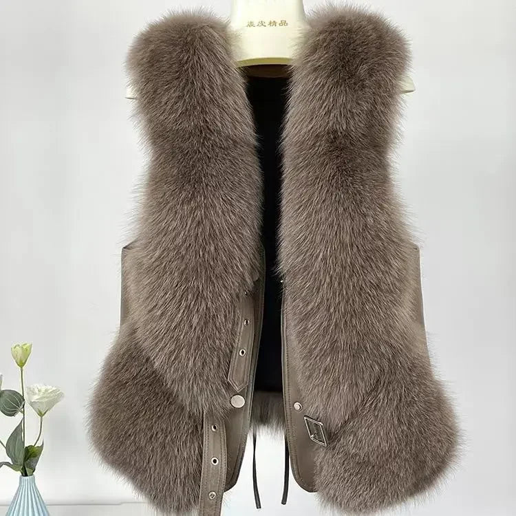 2025 Autumn Winter Women Vest Short Style Splicing Solid Color Fur Coat New