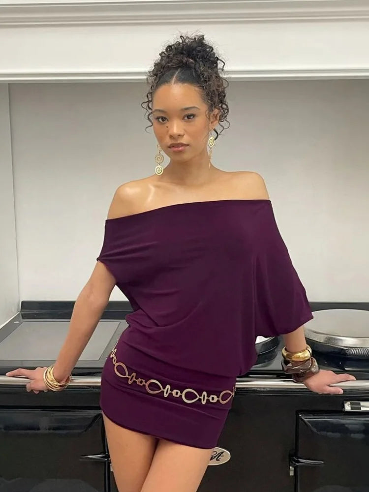 BOOFEENAA Asymmetrical Off Shoulder Mini Dresses 2025 Woman Clothes Fashion Sexy Summer Dress C77-BB20