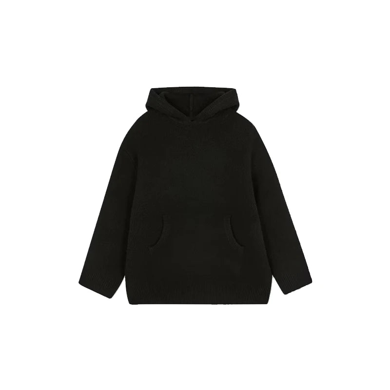 Green Women's Knit Hoodie Coat Full Sleeve Front Pocket  Casual Sweater Top 2025 Early Autumn Loose Female Knitwear Outerwear