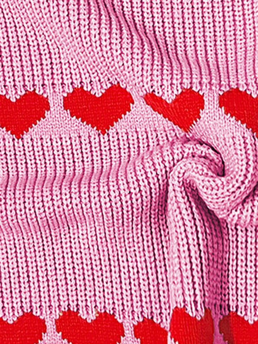 Women Valentine's Day Knit Sweater Heart Print Long Sleeve Round Neck Pullovers Fall Winter Casual Loose Knitted Jumpers Tops