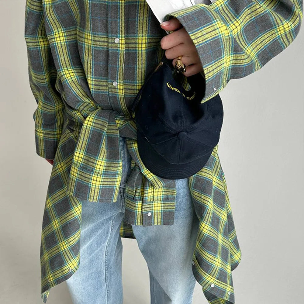 FSMG-Versatile Plaid Shirt For Women, Red Bright Grid, Oversized Blouse, Leisure And Fashionable Top, Spring And Autumn Seasons