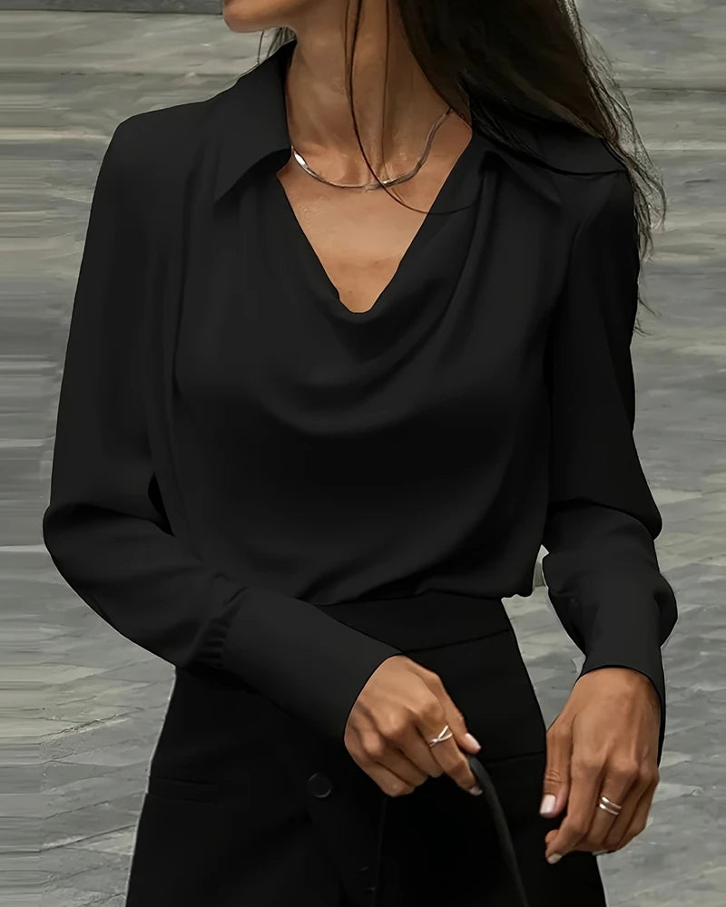 Spring Solid V Neck Long Sleeve Casual Shirt Pullover Top