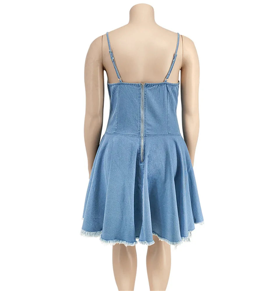 Wmstar Women's Dress Plus Size Xl-5xl Summer Clothing Striped Denim Streetwear Badage Mini Dresses 2022 Wholesale Dropshipping