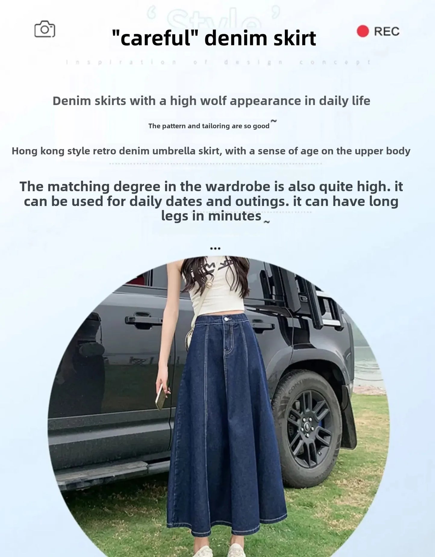 Fashionable Spring Medium-Length High-Waisted Jeans Long Dress Women's Elastic Waist A- Line Skirt Umbrella Skirt