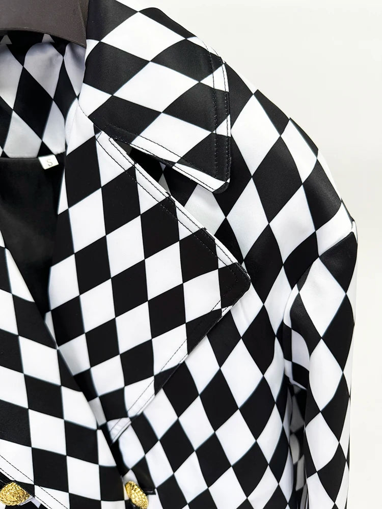 HIGH STREET Newest Fall Winter 2024 Designer Overcoat Women's Rhombus Diamonds Printed Long Trench