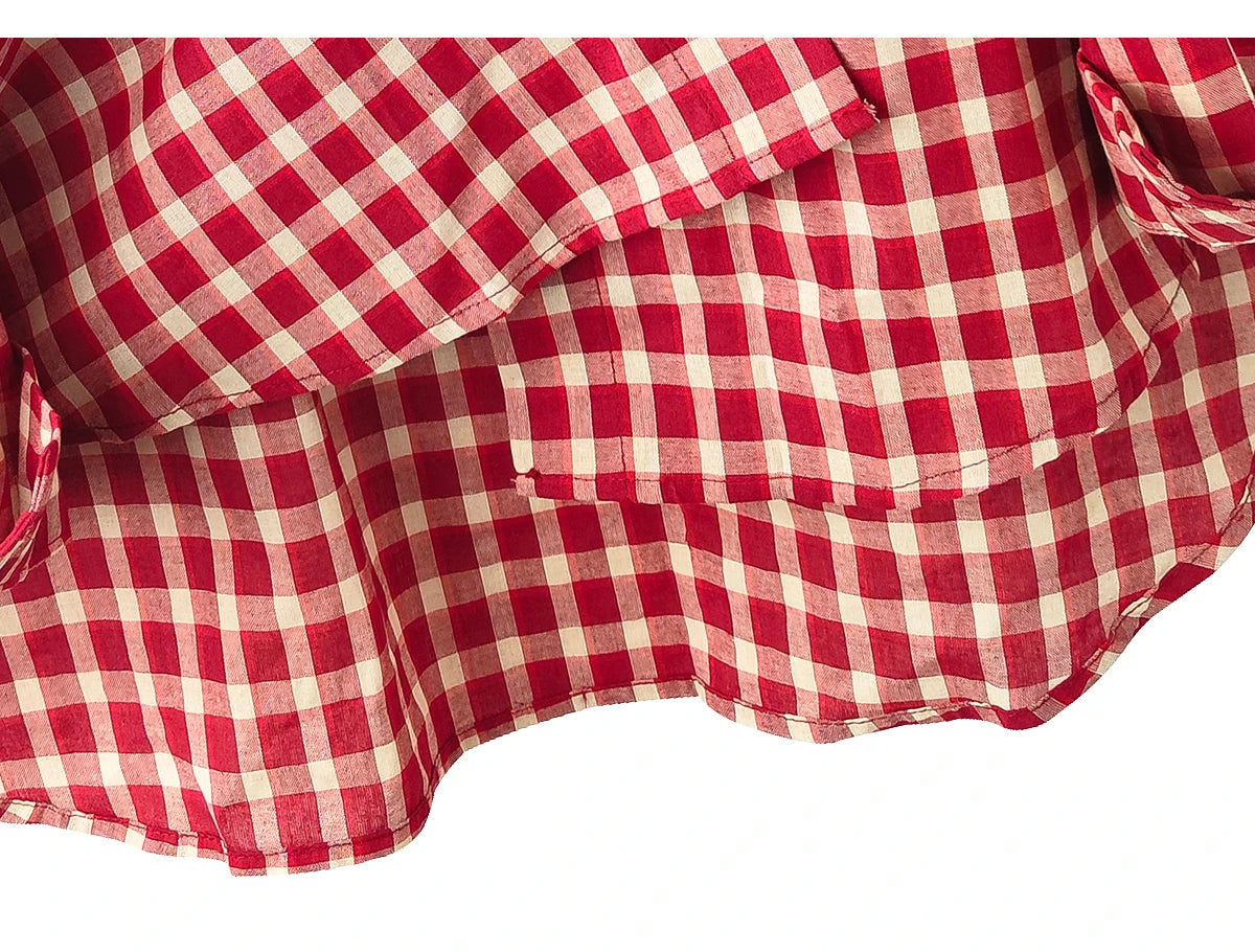 2025 Y2k Autumn Women New Vintage Red Plaid Turn-down Collar Over-shirt Long Sleeve Streetwear Loose Patchwork Harajuku Blouses