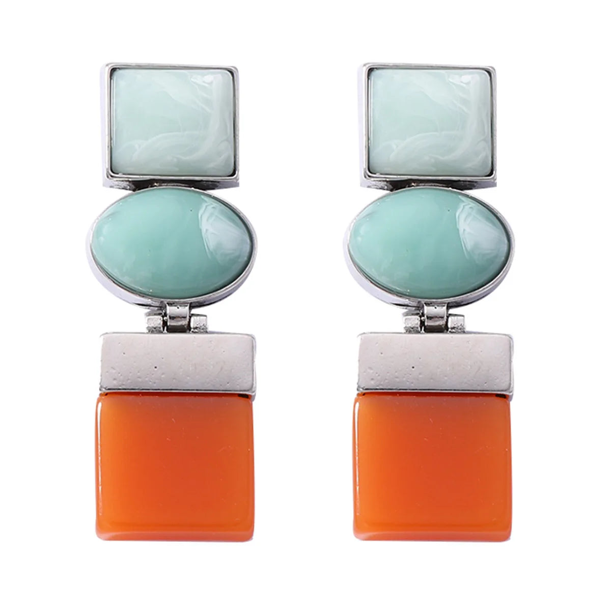 Vintage Mint Green Resin Geometric Drop Earrings for Women