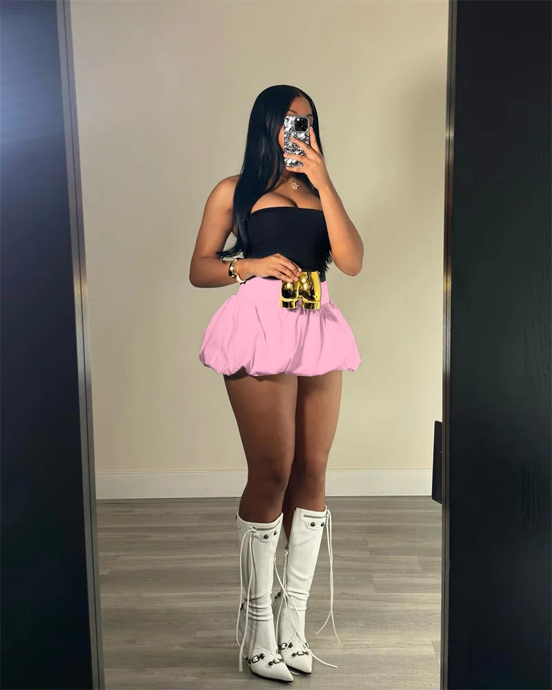 Sexy Pleated Bubble Skirt for Women High Waist Solid Lolita Micro Skirt Preppy Harajuku Y2K Clothes Cute Mini Skirts Birthday