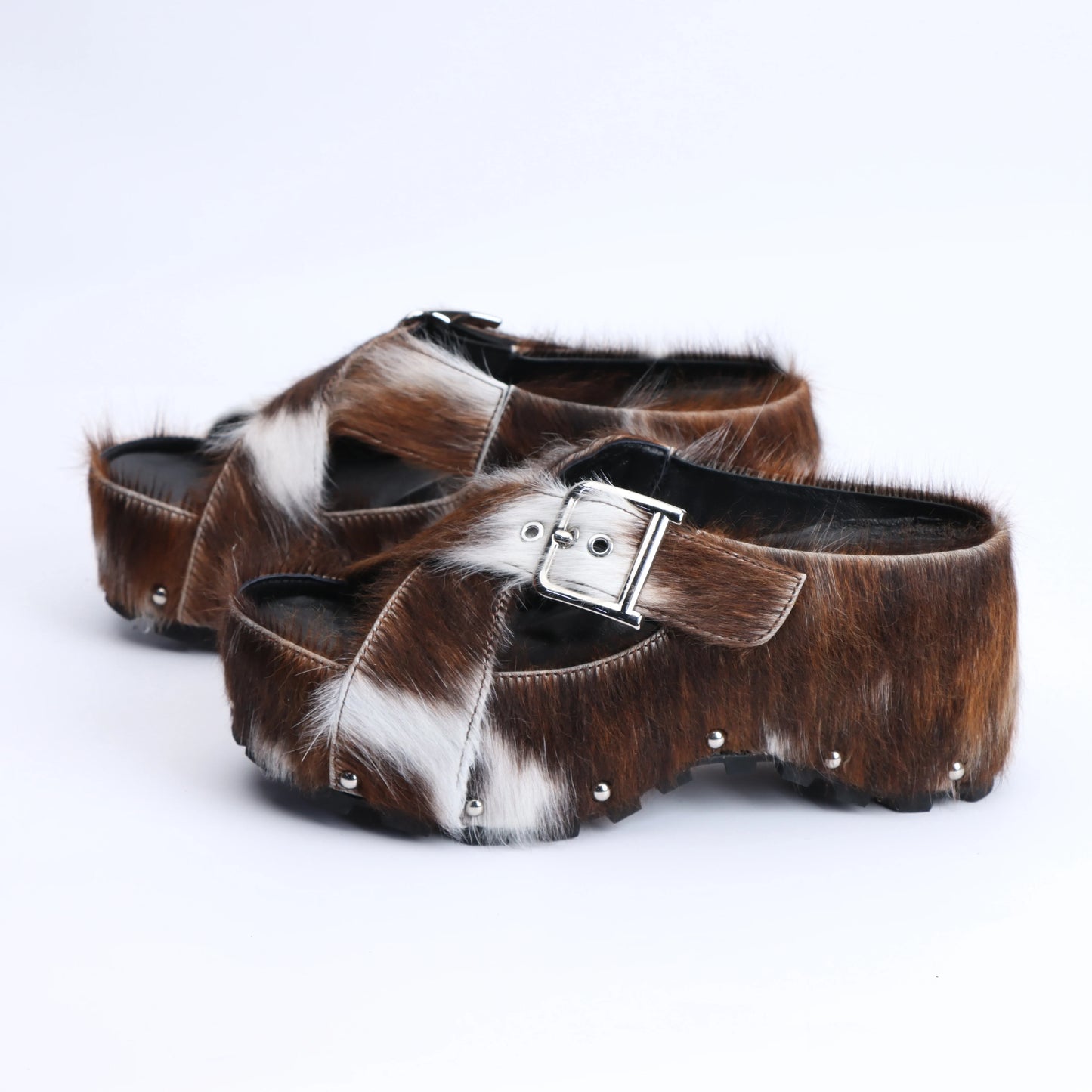 Mary Jane Platform Clogs with Arch Support Women's Adjustable Strap,Natural Calf Hair Mules, Leather-Lined Slip-On Vintage Shoes