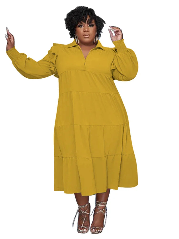 Wmstar Plus Size Women Clothing Dresses Women Petals Long Sleeve Loose Solid Elegant Maxi Shirts Dress Wholesale Dropshipping