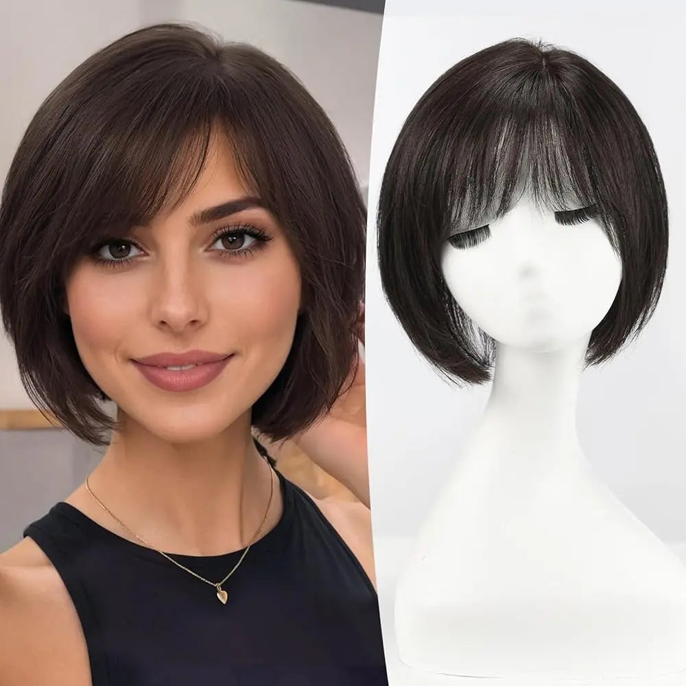 Silver Gray Remy Human Hair Topper With Bangs For Women