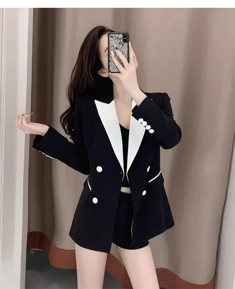 High-Quality Black Suit Jacket Women's 2022 Autumn Blazer Design Sense Of Contrast Color Lady Clothes Women's Trench Coat Spring