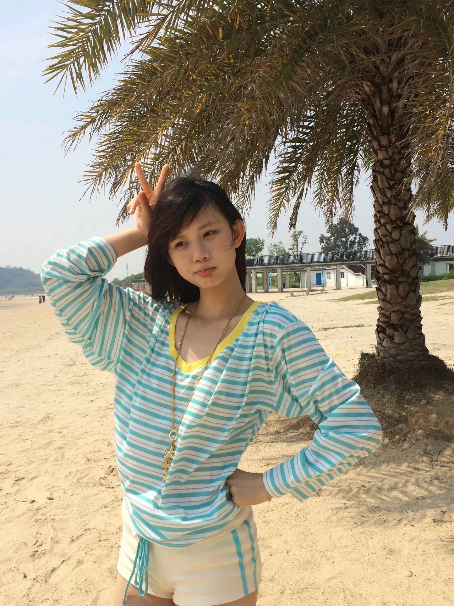 Karrram Japanese Y2k Blue Striped T-shirt Korean 2000s Style V-neck Long Sleeve T Shirt Vintage Harajuku Off Shoulder Loose Tops
