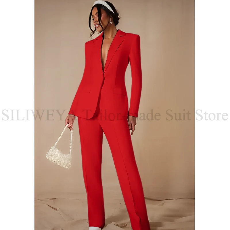 Luxury White Women's Clothing Single Breasted 2 Pieces Jacket Pants Female Suits Office Banquet Party Lady's Blazers Sets