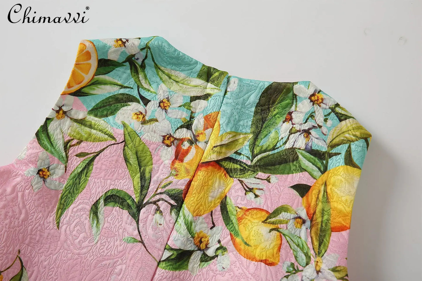 Vintage Jacquard Printed Lemon Vest A-line Dress Summer New Fashion Round Neck Sleeveless Slim Temperament Short Women's Dress