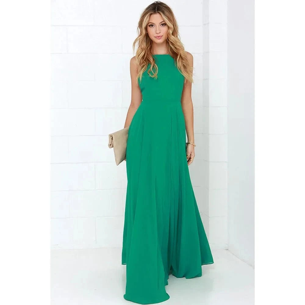 Fashion Women Summer Sleeveless Strap O neck Boho Dress Casual Long Maxi Evening Party Beach Backless Dress Sundress